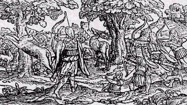 Early Scots hunting in the Mountains of Scotland from Holinshed's Chronicle, 1577